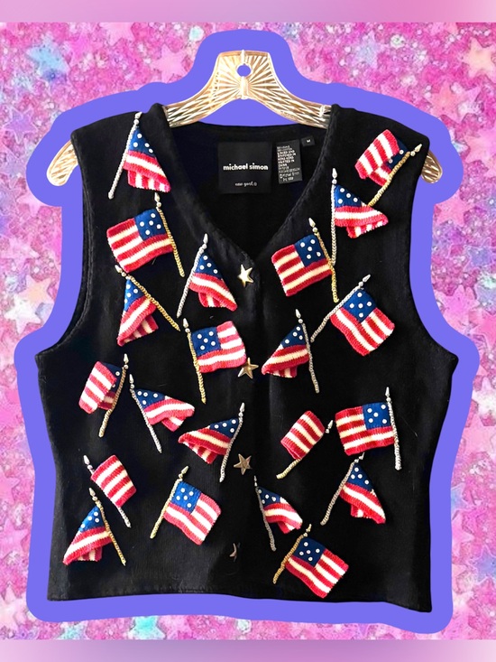 Michael Simon Sweaters - Michael Simon vintage 90s NWOT American flag patriotic USA America sweater vest